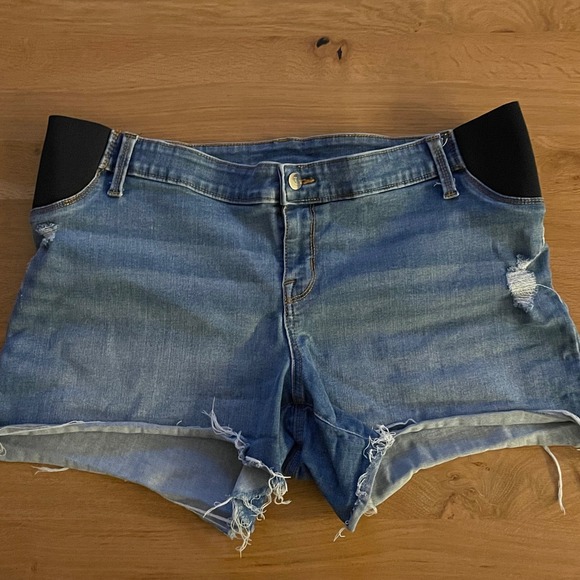 Isabel Maternity Denim Shorts Size 16 Distressed Maternity Panel Blue - Picture 2 of 6